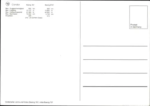 Ak Deutsche Passagierflugzeuge Condor, Boeing 767, B 757