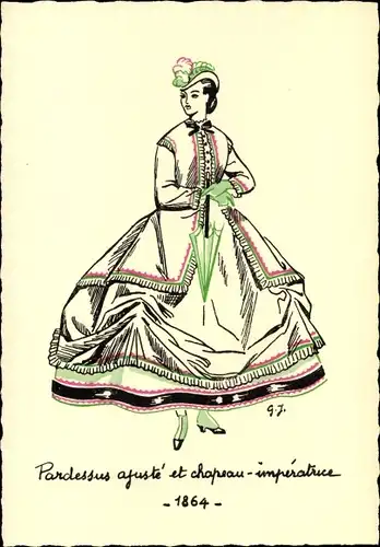 Künstler Ak James, Genevieve, La Parisienne au XIXe Siecle, Pardesus, chapeau imperatrice 1864