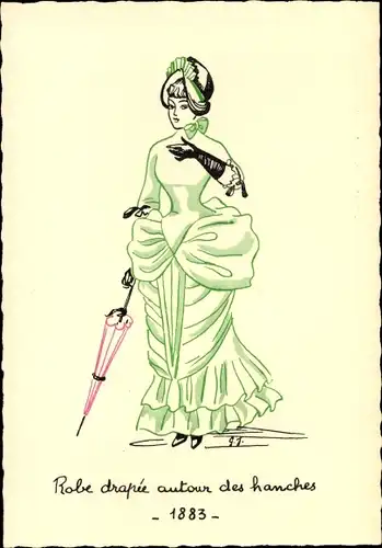 Künstler Ak James, Genevieve, La Parisienne au XIXe Siecle, Robe drapee autour des hanches 1883