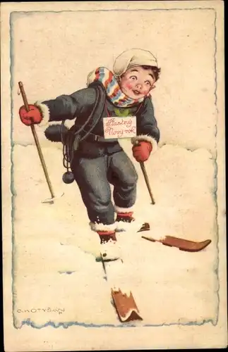 Künstler Ak Kotysan, C., Junge auf Skiern
