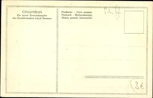 Ak Dampfschiff Columbus, Norddeutscher Lloyd Bremen