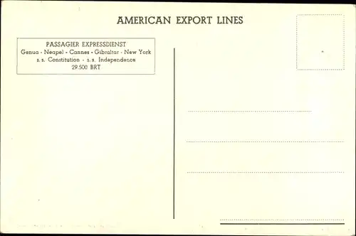 Ak Dampfschiff Independence, American Export Lines