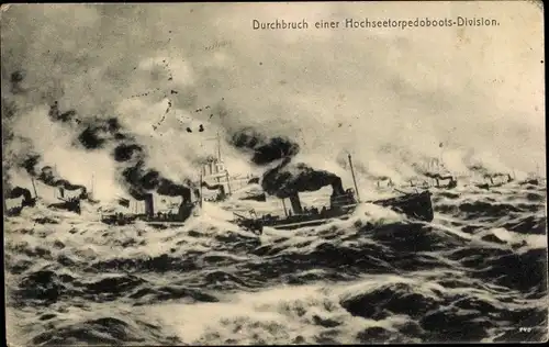Ak Deutsche Kriegsschiffe, Durchbruch einer Hochseetorpedoboots Division