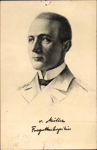 Künstler Ak Fregattenkapitän Karl von Müller, Kommandeur SMS Emden, Kaiserliche Marine