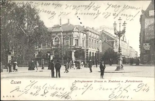 Ak Essen im Ruhrgebiet, Rellinghausener Straße mit Kreishaus und Aktienbrauerei