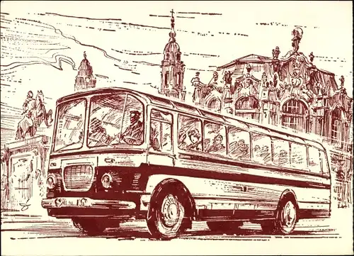 Künstler Ak Dresden, Stadtrundfahrten, Reisebus