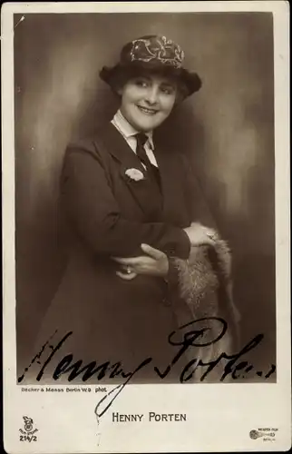 Ak Schauspielerin Henny Porten, Portrait, Autogramm