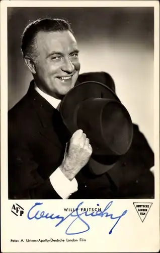 Ak Schauspieler Willy Fritsch, Portrait mit Hut, Autogramm