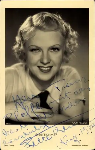 Ak Schauspielerin Gretl Theimer, Portrait