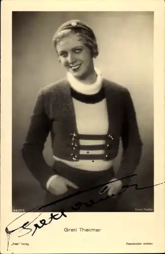 Ak Schauspielerin Gretl Theimer, Portrait