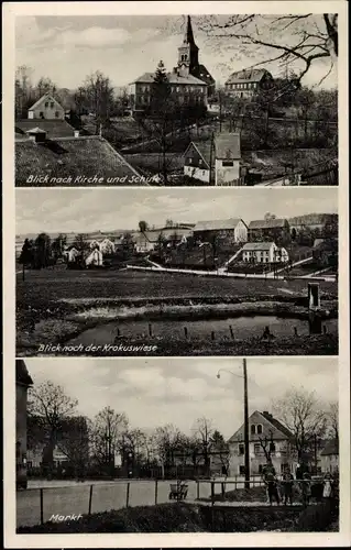 Ak Dresden Schönfeld Weißig Eschdorf, Kirche, Schule, Krokuswiese, Markt