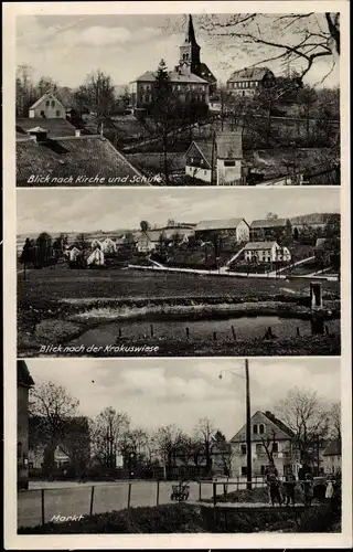 Ak Dresden Schönfeld Weißig Eschdorf, Kirche, Schule, Krokuswiese, Markt