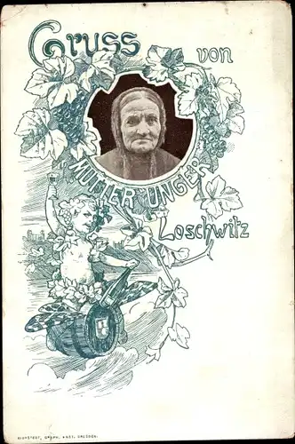 Litho Dresden Loschwitz, Portrait von Mutter Unger