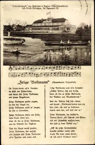 Lied Ak Bagow Päwesin im Havelland, Fritze Bollmann, Bollmannsruh am Beetzsee