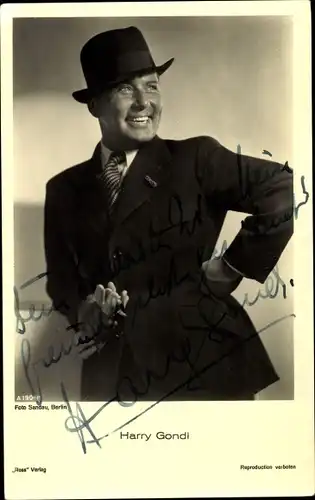 Ak Schauspieler Harry Gondi Portrait in Anzug mt Hut und Handschuhen, Ross Verlag A 1904/1