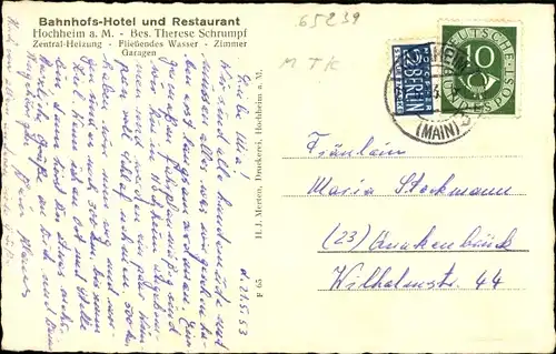 Ak Hochheim am Main, Bahnhofs-Hotel und Restaurant