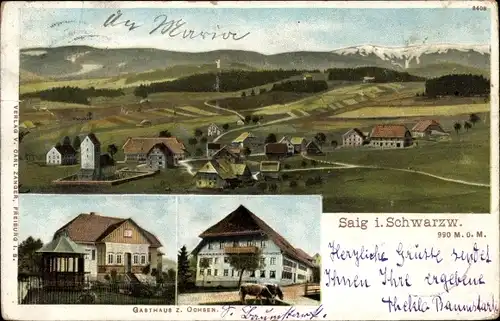 Ak Saig Lenzkirch im Schwarzwald, Gesamtansicht, Gasthaus z. Ochsen