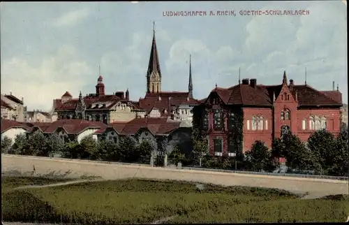 Ak Ludwigshafen am Rhein, Blick zu den Goethe Schulanlagen