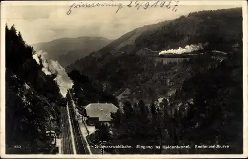 Ak Seelenwald Kanzach Kreis Biberach, Eingang in Haldentunnel, Lokomotive