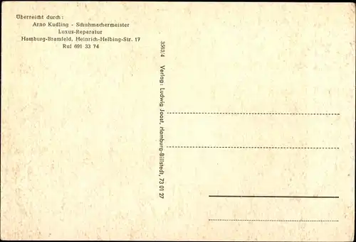 Ak Hamburg Wandsbek Bramfeld, Schuhmacherei Kudling, Heinrich Helbing Str. 17