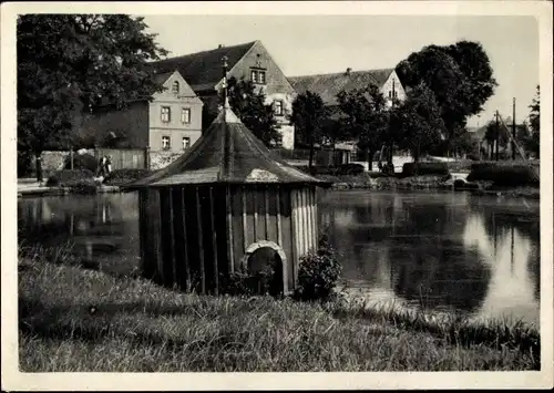 Ak Dresden Schönfeld Weißig, Bauerngehöfte am Dorfteich