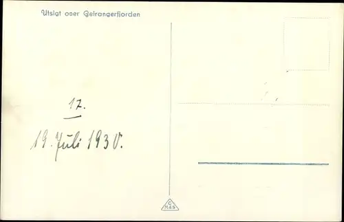 Ak Norwegen, Utsigt over Geirangerfjorden, Dampfschiff im Fjord