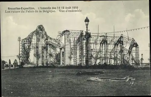 Ak Bruxelles Brüssel, Exposition 1910, Incendie, ruines du Palais de la Belgique