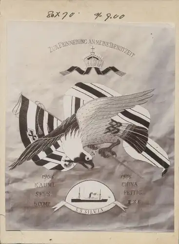 Kabinett Ak SS Silvia Kriegsschiff, Preußischer Adler, Reichskriegsflagge, Wappen, China 1906