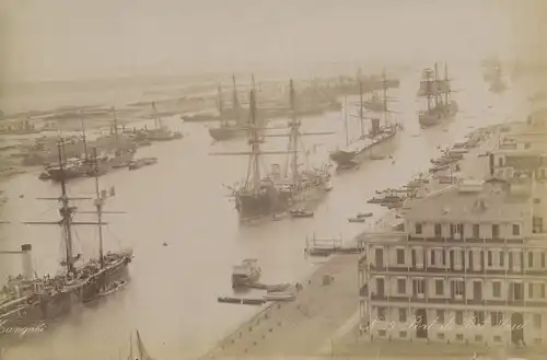 Foto Port Said Ägypten, Suezkanal, Segelschiffe, Dampfer, Vogelschau