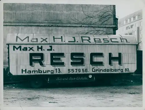 Foto Hamburg Rotherbaum, Reklame, Umzugsfirma Max H. J. Resch, Hamburg Grindelberg 82, Anhänger
