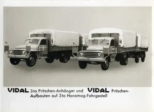 Foto Fahrzeug Firma Vidal Harburg, Pritschen-Anhänger und Pritschen-Aufbauten Hanomag-Fahrgestell