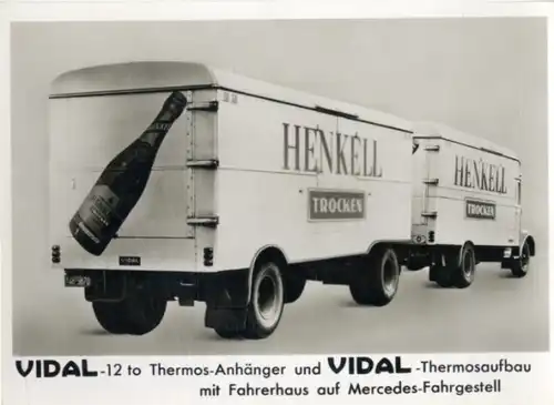 Foto Fahrzeug Firma Vidal Harburg, 12 t Themos-Anhänger u. Thermosaufbau mit Fahrerhaus auf Mercedes