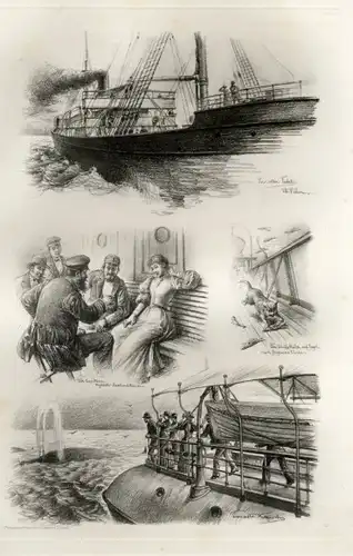 Photogravure Süd Amerika Ohlsen 1894, an Bord eines Schiffes, Schiffskater, Walfisch