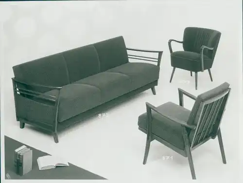 Foto Wohnzimmermöbel, Sitzgruppe, Sofa 872, Sessel 871, 50er Jahre, Reklame