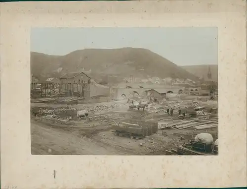 Foto Brückenbau, um 1870, Bauarbeiter, Baustelle