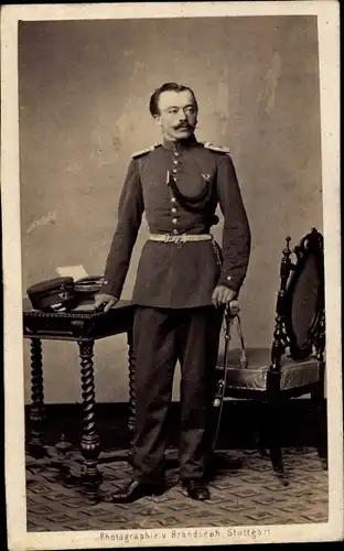 CdV Soldat, Kaiserreich, Uniform, Standportrait, Schützenschnur, Infanteriesäbel, Stuttgart