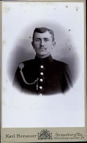 CdV Soldat, Kaiserreich, Uniform, Portrait, Schützenschnur, Strassburg, Mörschhauserstr. 29