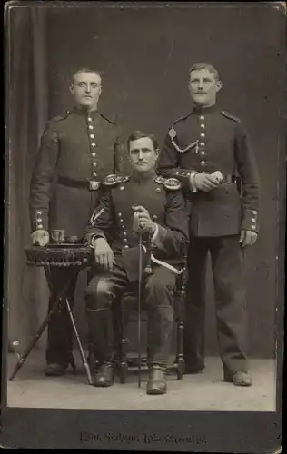 CdV Soldaten in Uniform, Friedrich, Robert und Karl Höck, 1909, Ludwigsburg, Fotograf Emil Schmid