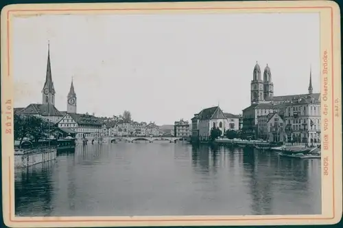 Kabinettfoto Zürich Stadt Schweiz, Blick von der oberen Brücke, um 1890
