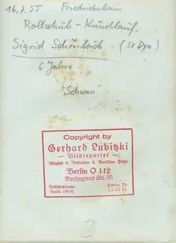 Foto Berlin Friedrichshain, Rollschuh Kunstlauf, Sigrid Schönteich, 16.7.1955, SV Dynamo