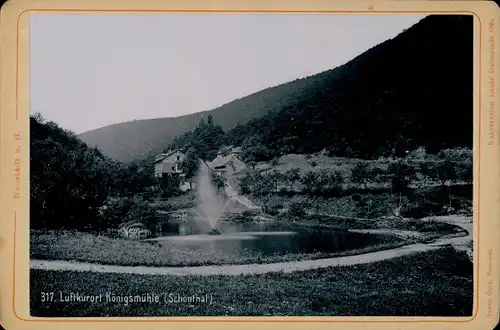 Kabinettfoto um 1895, Königsmühle Neustadt an der Weinstraße, Schöntal, Fontäne, Wasserpartie