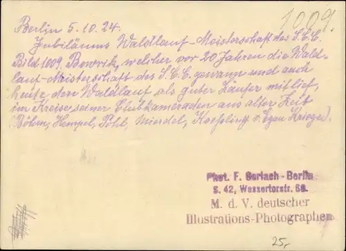 Foto Berlin, Jubiläums Waldlauf Meisterschaft des SCC 1924, Bowrik, Böhm, Hempel, Pohl, Koessling