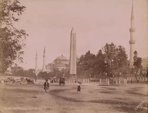 Foto Konstantinopel Istanbul Türkei, Place de l'Hippodrome, Obelisk, Moschee, Minarett