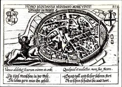 Foto Münstermaifeld an der Mosel, Historischer Stich der Stadt