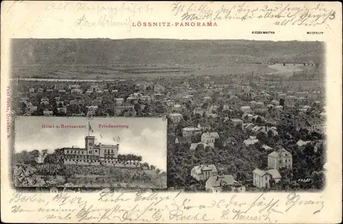 Ak Niederlössnitz Radebeul, Lössnitz Panorama, Hotel Friedensburg