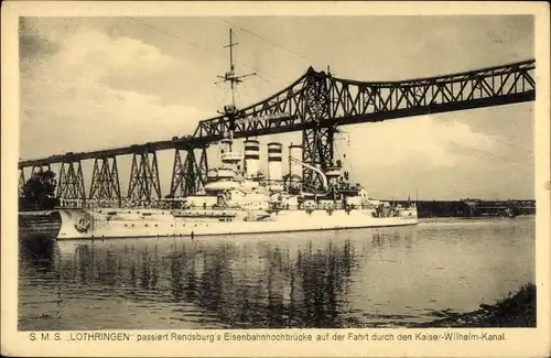 Ak Rendsburg in Schleswig Holstein, Dampfer passiert die Hochbrücke über den Kaiser Wilhelm Kanal