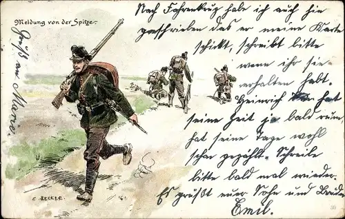 Künstler Ak Becker, C., Meldung von der Spitze, Deutsche Soldaten, 1914