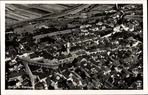 Ak Bürgel in Thüringen, Fliegeraufnahme, Kirche, Platz, Wohnhäuser