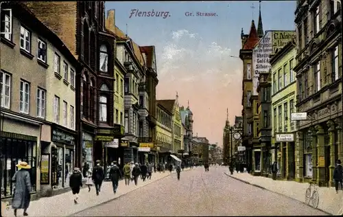 Ak Flensburg in Schleswig Holstein, Große Straße, Geschäfte