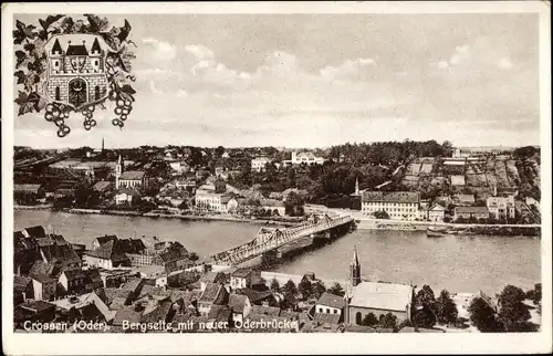 Ak Krosno Odrzańskie Crossen Oder Ostbrandenburg, Bergseite, neue Oderbrücke, Wappen